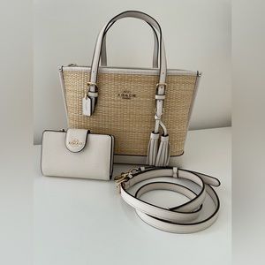 Coach Straw Mollie Tote Bag w/Wallet